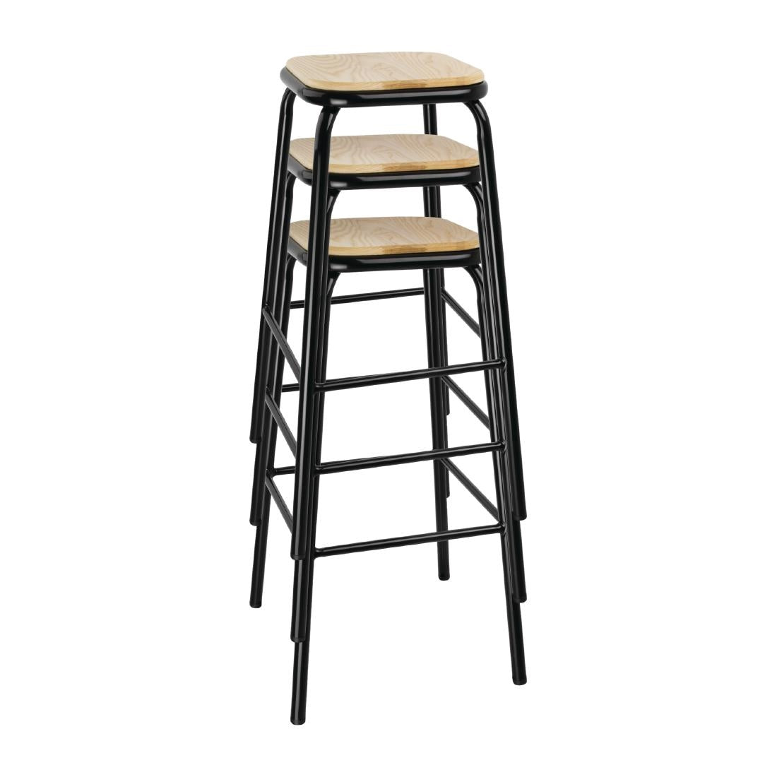 Bolero Cantina High Stools with Wooden Seat Pad Black (4 Pack)