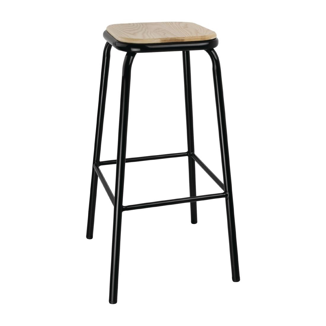 Bolero Cantina High Stools with Wooden Seat Pad Black (4 Pack)