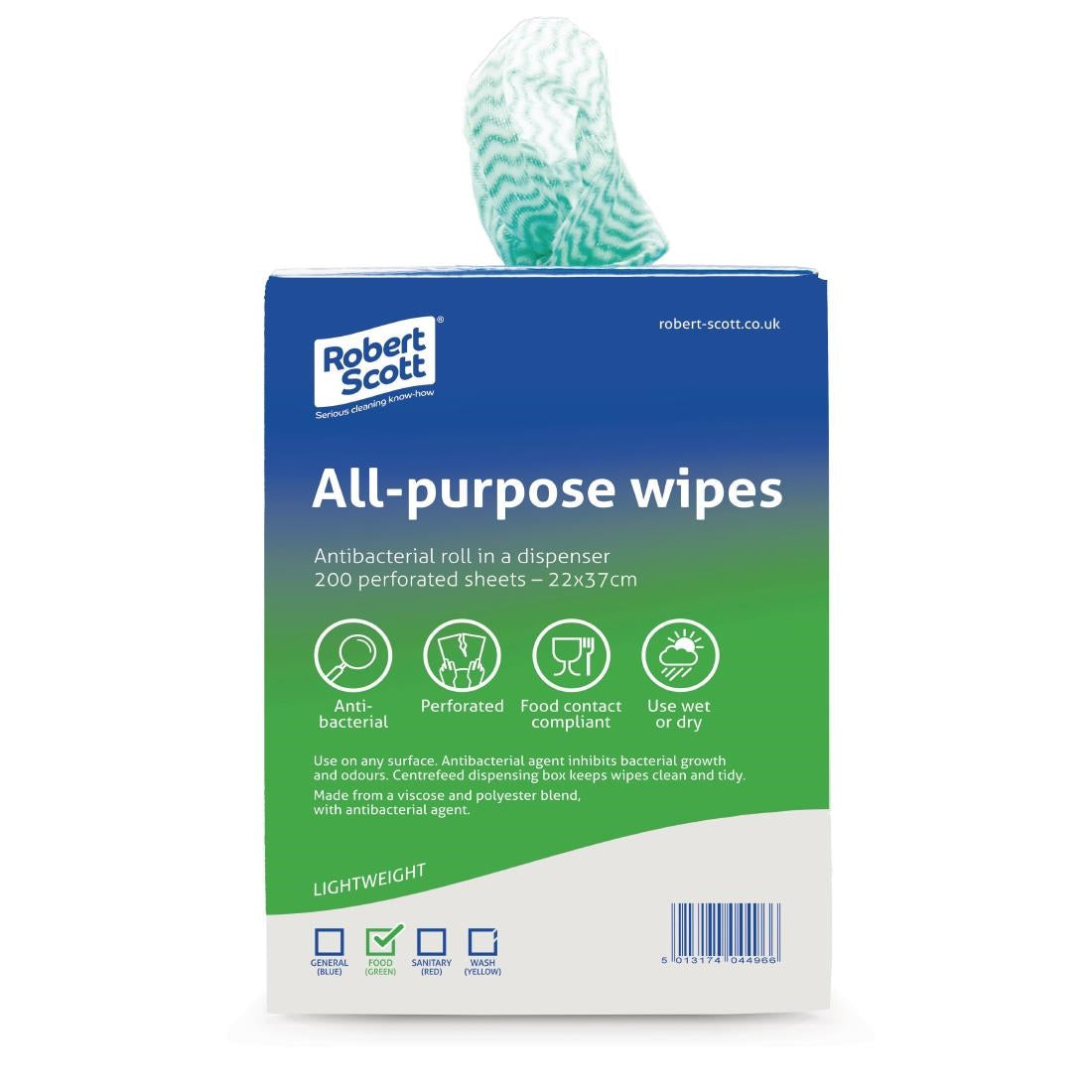 Robert Scott All-Purpose Antibacterial Cleaning Cloths Green (200 Pack)