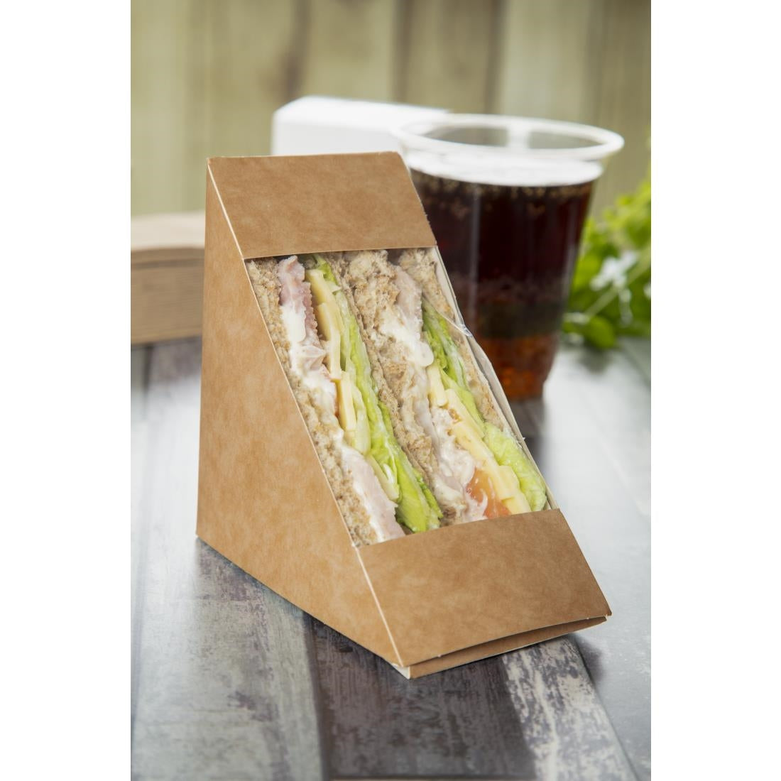 Colpac Recyclable Kraft Front-Loading Sandwich Wedges With PLA Window (500 Pack)