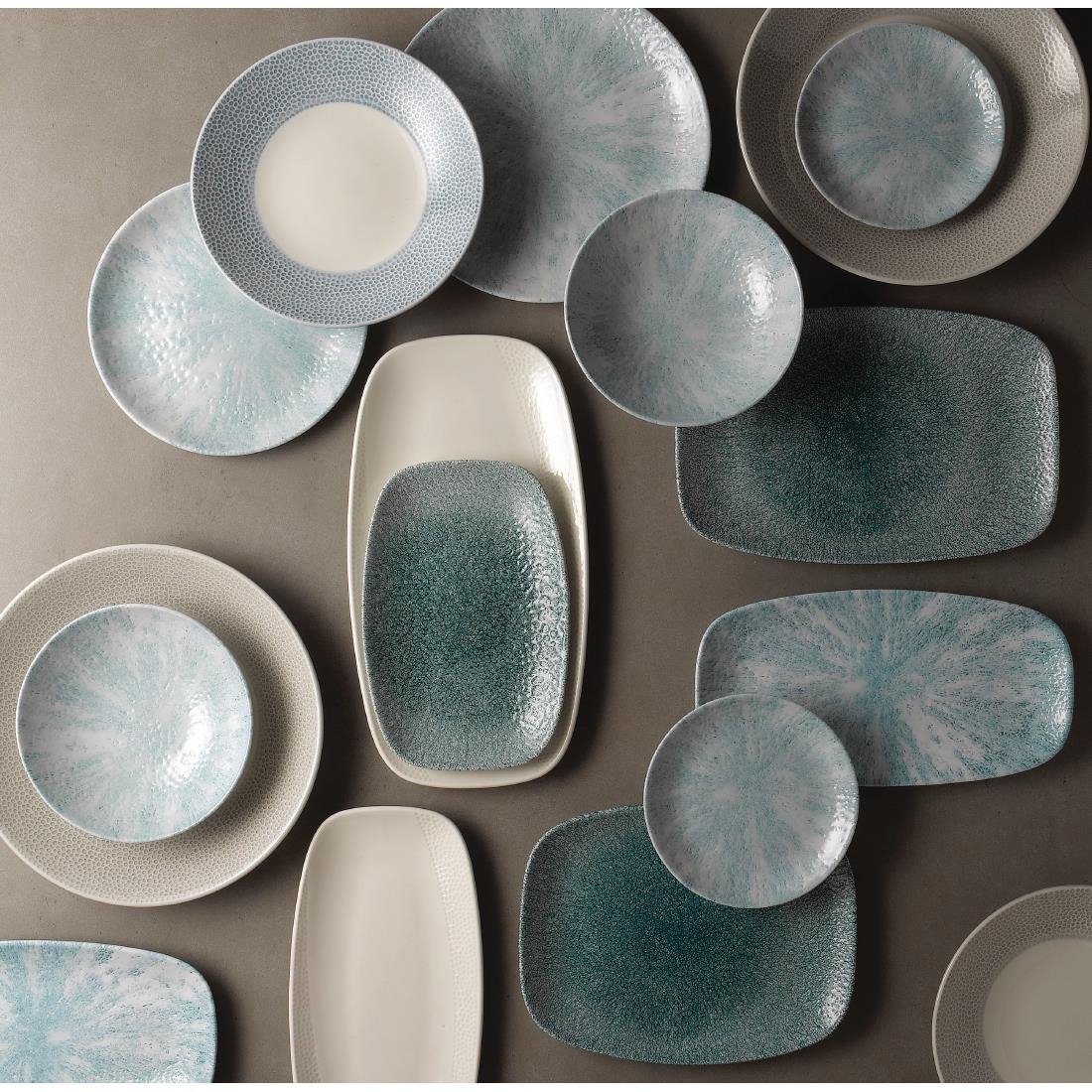 Churchill Stone Oblong Chef Plates Aquamarine 189 x 355mm (6 Pack)