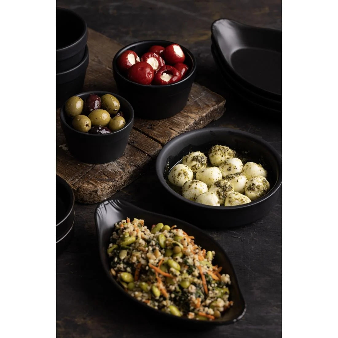 Olympia Mediterranean Stackable Dishes Black 134mm (6 Pack)