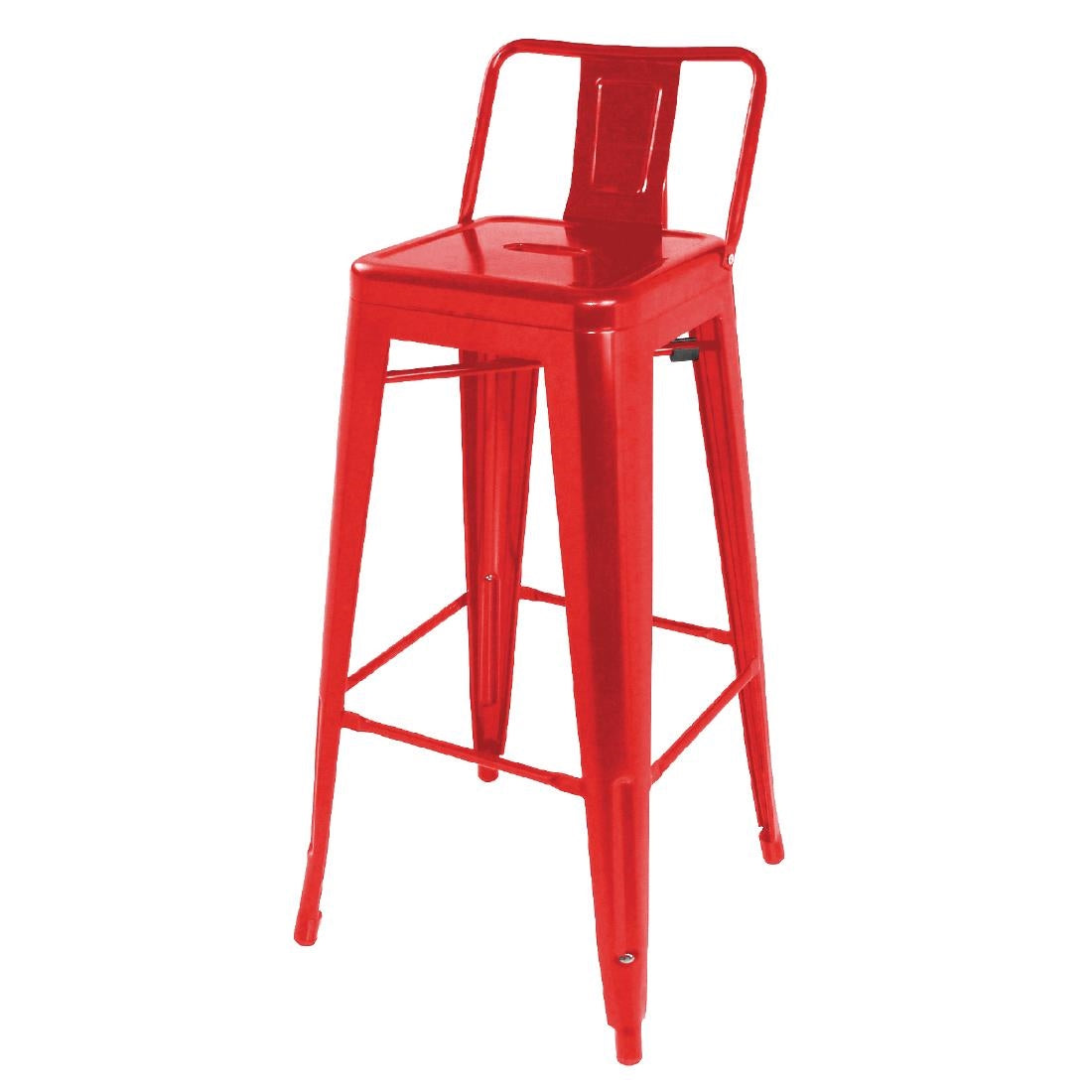 Bolero Bistro Steel High Stool With Backrest Red (4 Pack)