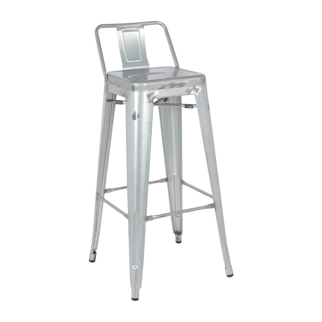 Bolero Bistro Galvanised Steel High Stool with Backrest (4 Pack)