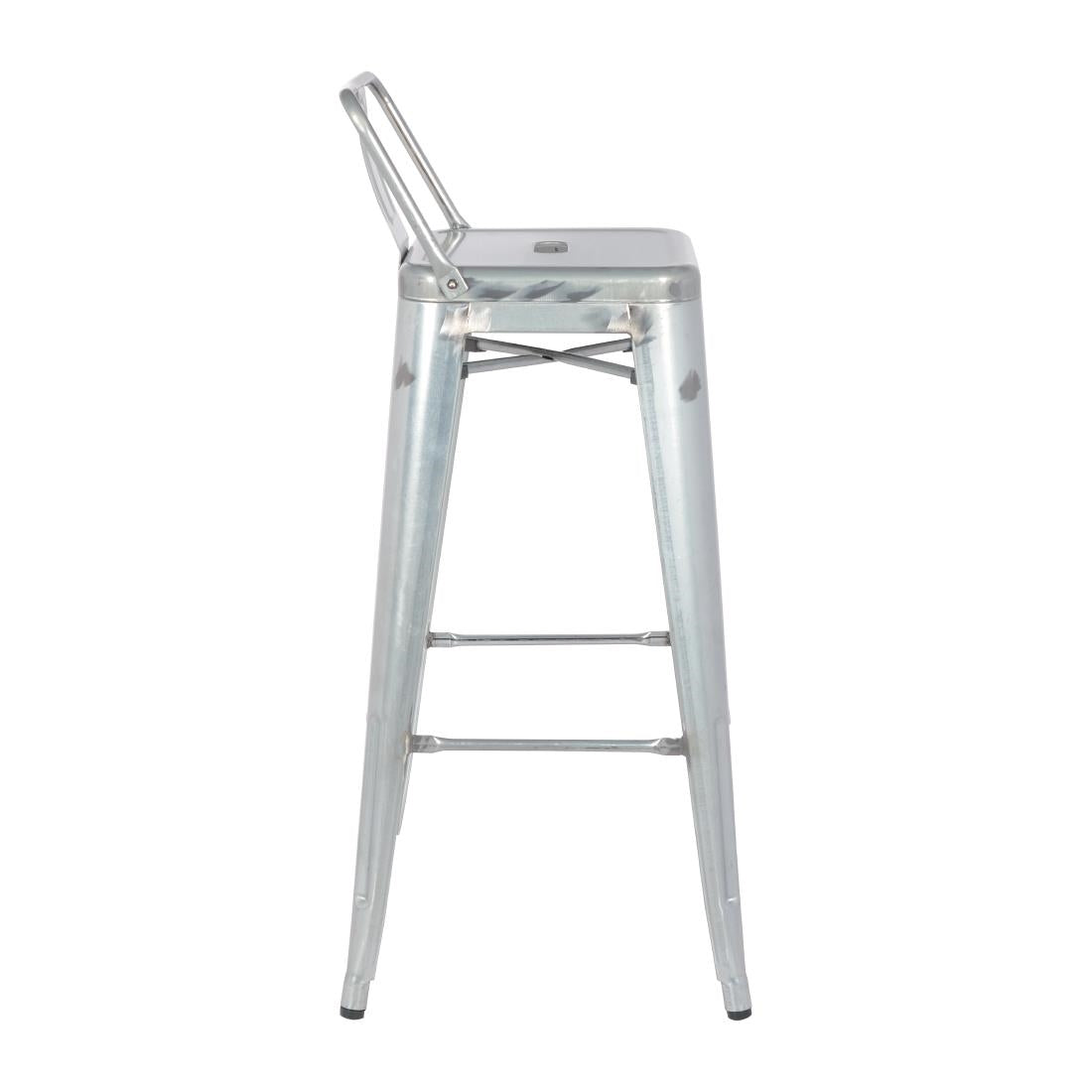 Bolero Bistro Galvanised Steel High Stool with Backrest (4 Pack)