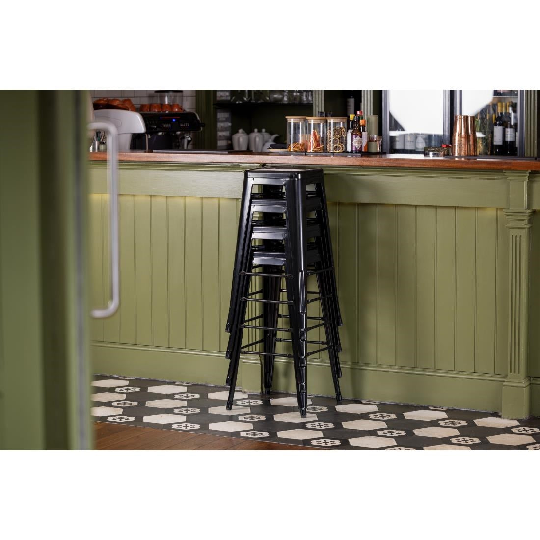 Bolero Bistro Steel High Stool Black (4 Pack)