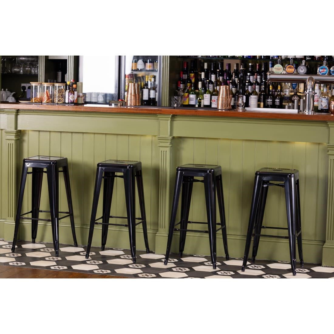Bolero Bistro Steel High Stool Black (4 Pack)