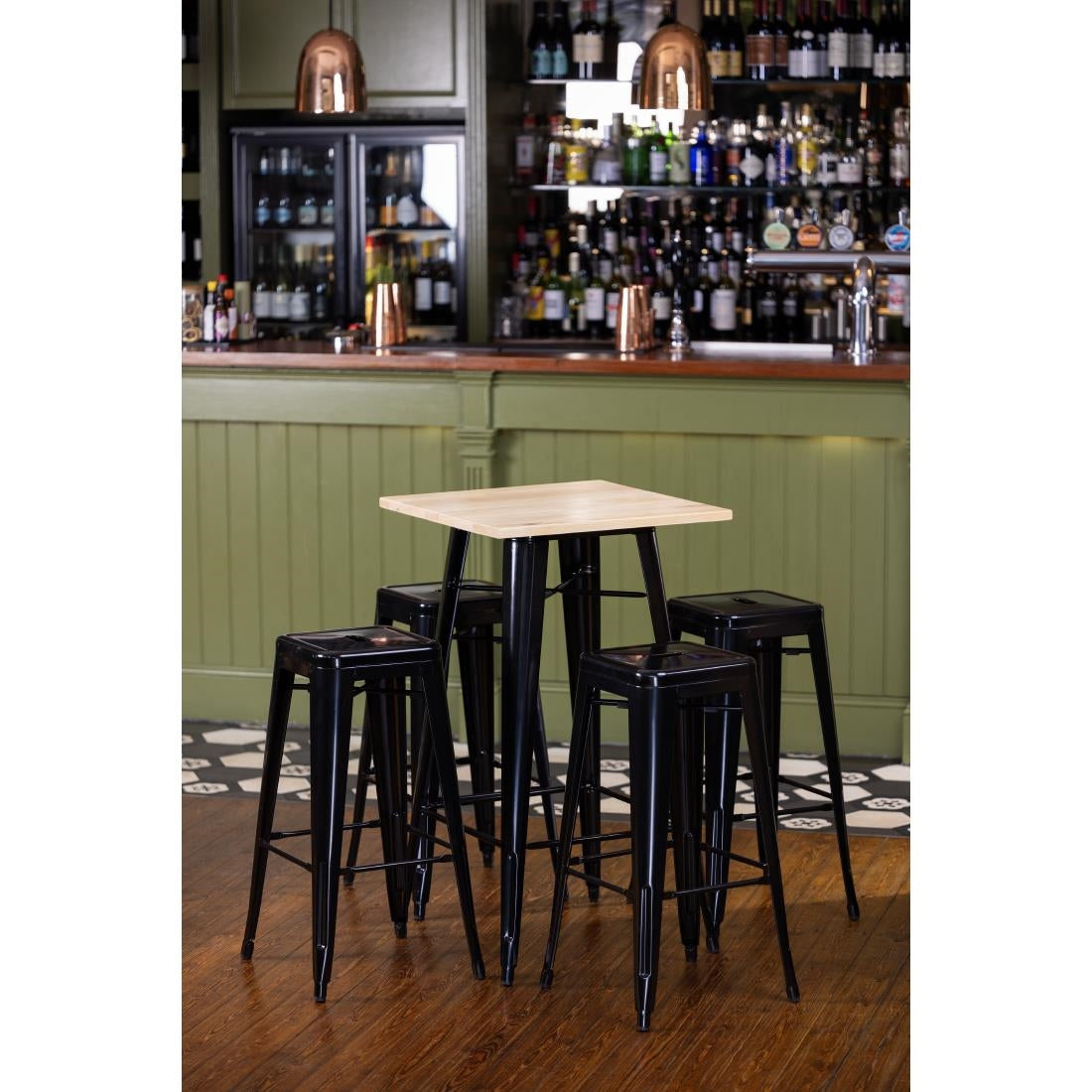 Bolero Bistro Bar Table with Wooden Top Black