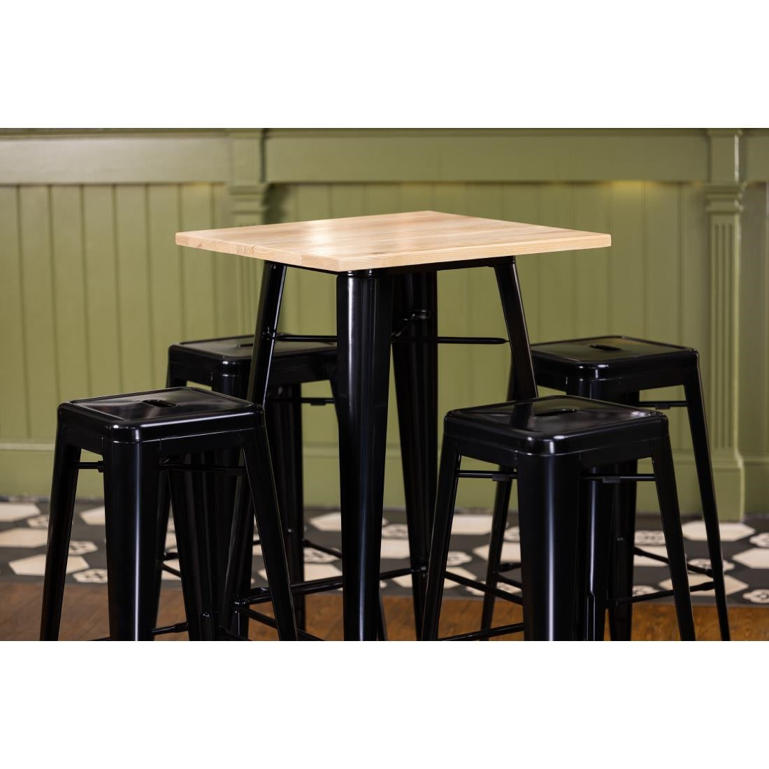 Bolero Bistro Bar Table with Wooden Top Black