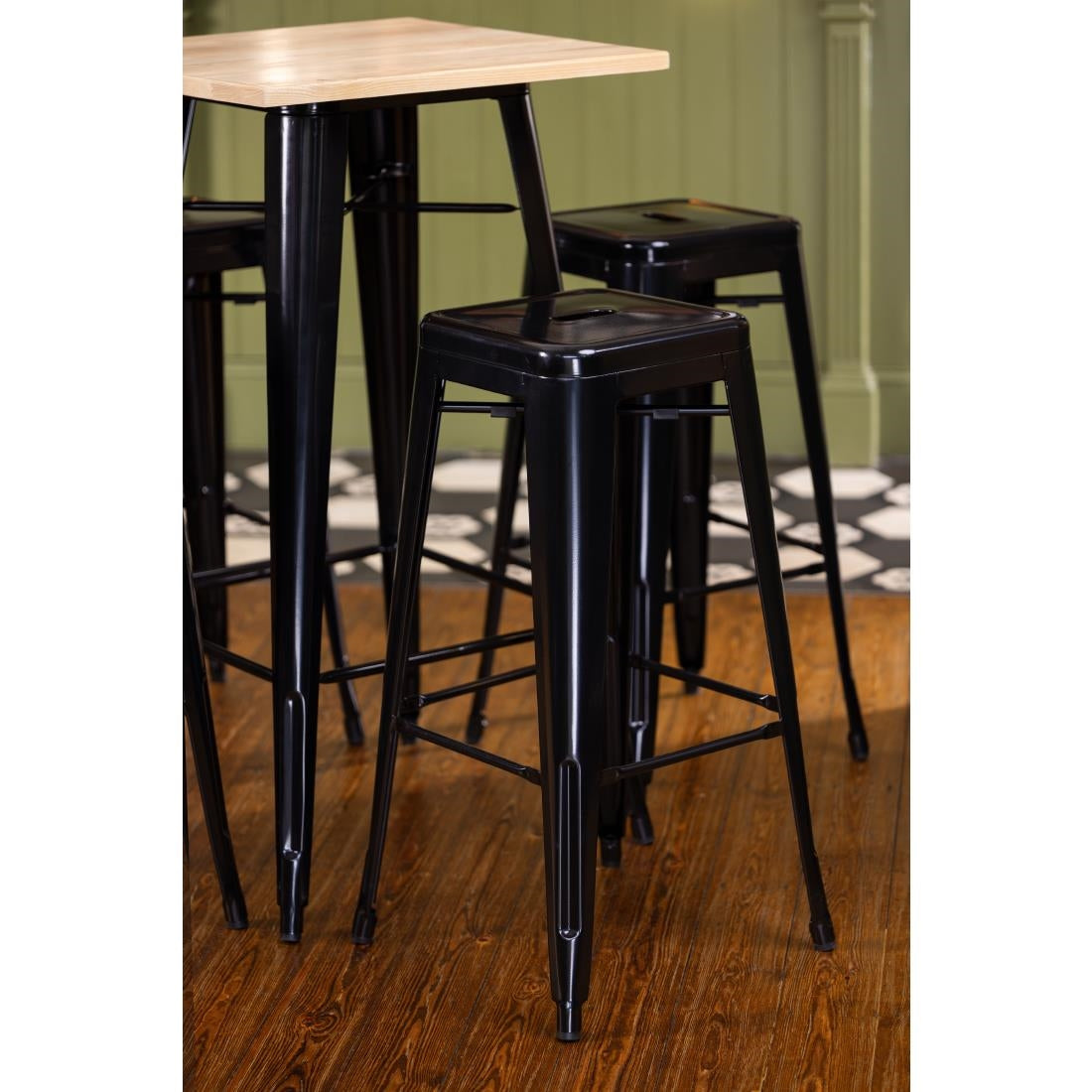 Bolero Bistro Bar Table with Wooden Top Black
