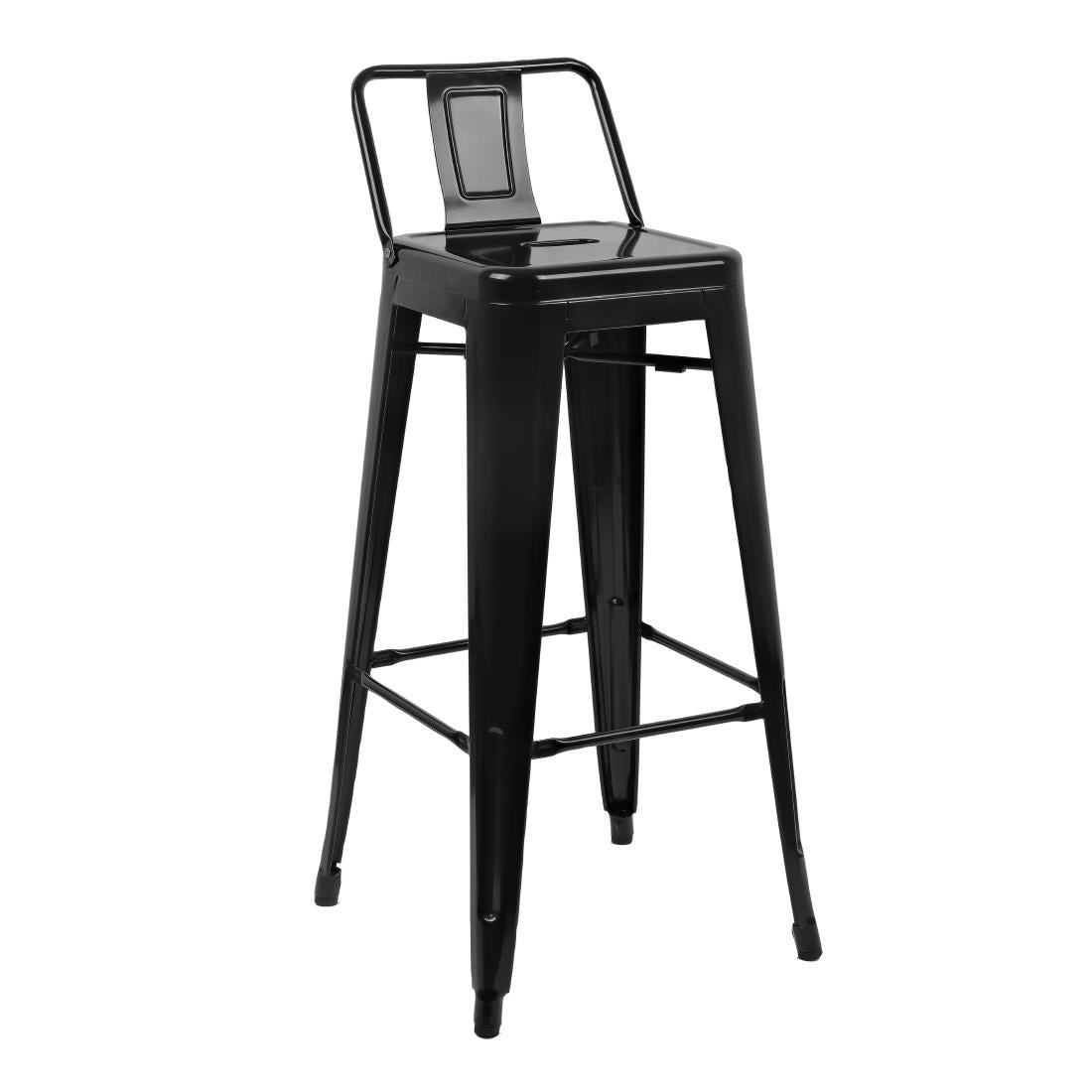 Bolero Bistro Steel High Stool with Backrest Black (4 Pack)
