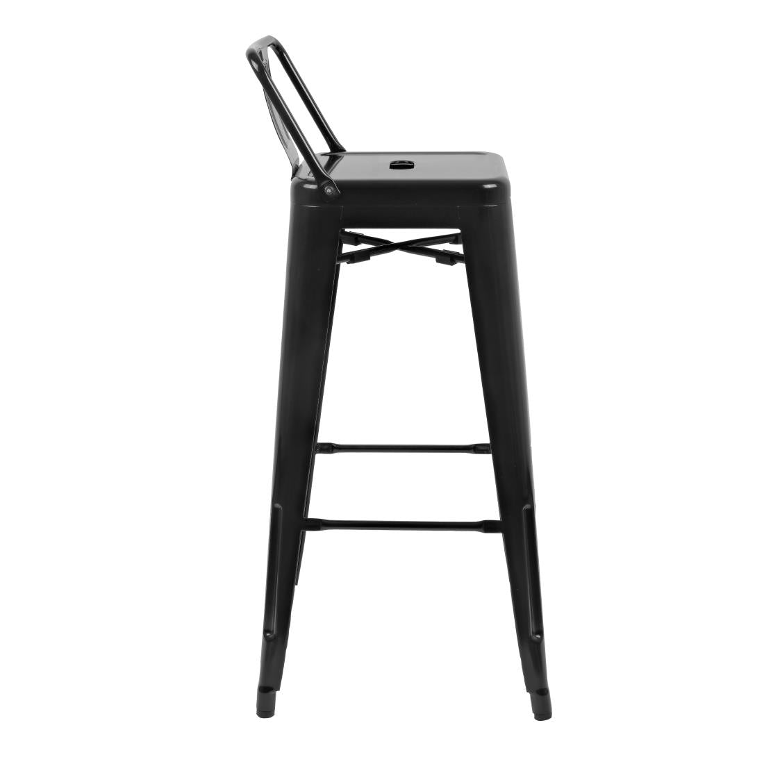 Bolero Bistro Steel High Stool with Backrest Black (4 Pack)