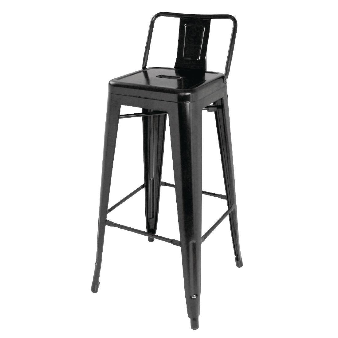 Bolero Bistro Steel High Stool with Backrest Black (4 Pack)