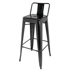 Bolero Bistro Steel High Stool with Backrest Black (4 Pack)