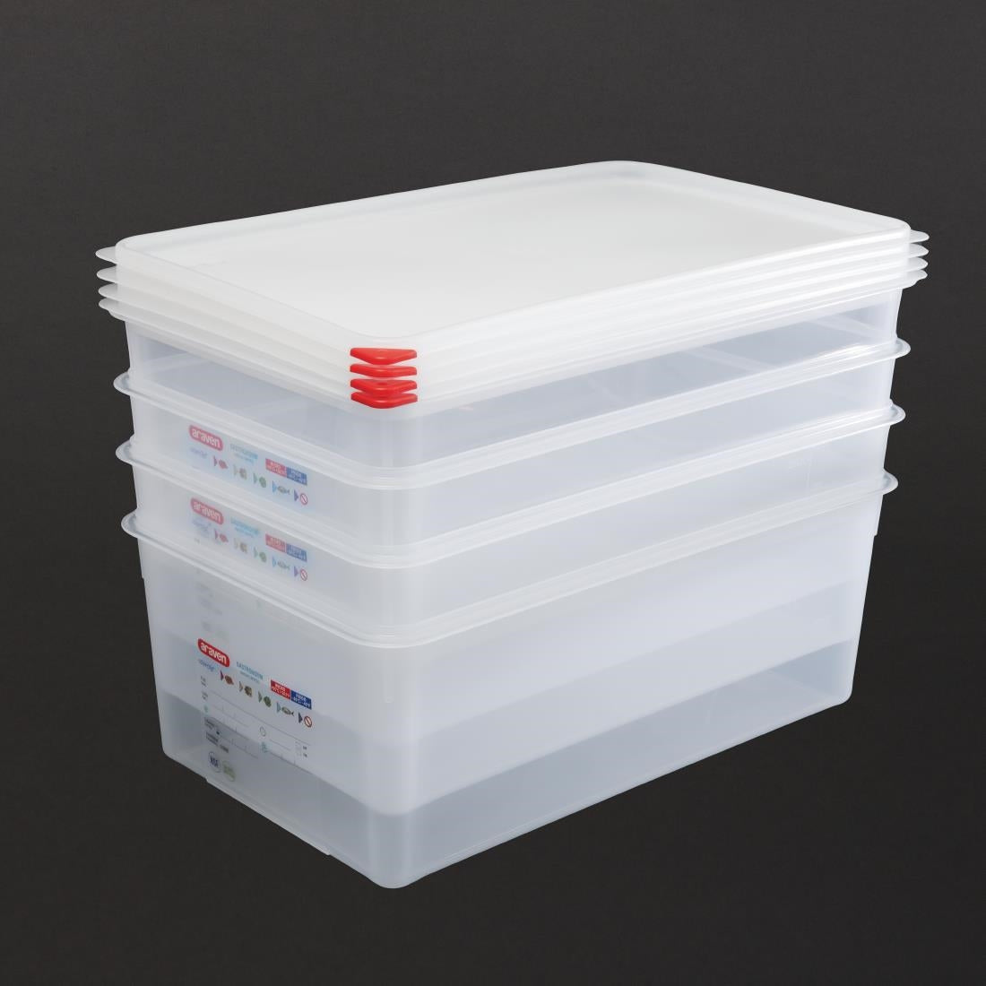 Araven Polypropylene 1/1 Gastronorm Food Storage Box 28Ltr (4 Pack)