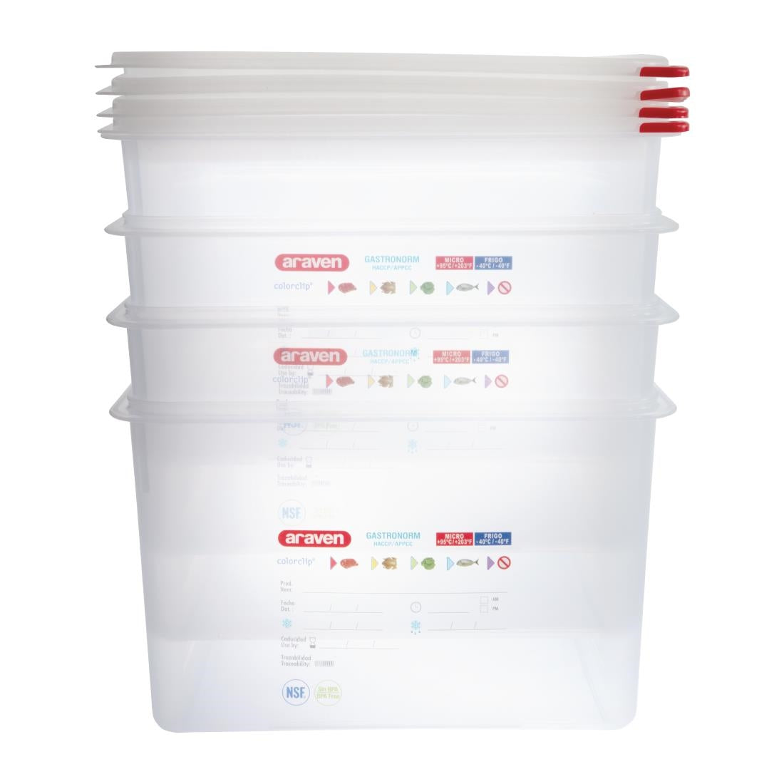 Araven Polypropylene 1/1 Gastronorm Food Storage Box 28Ltr (4 Pack)
