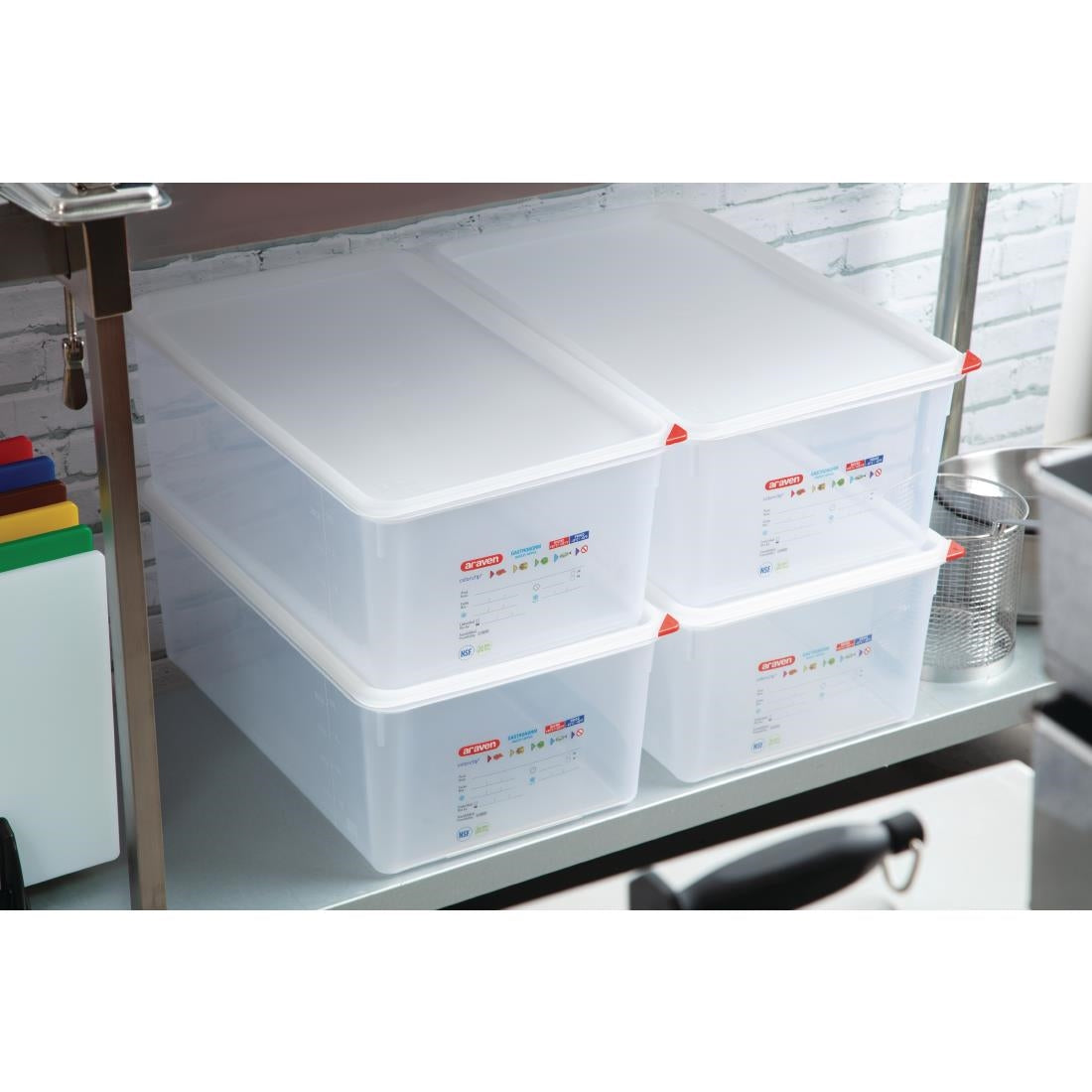 Araven Polypropylene 1/1 Gastronorm Food Storage Box 28Ltr (4 Pack)
