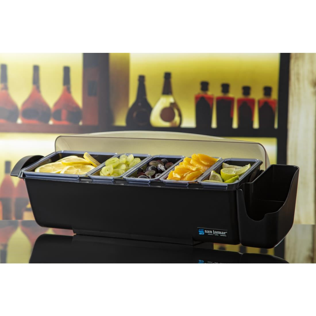 San Jamar 5 Tray Dome Condiment Dispenser Black