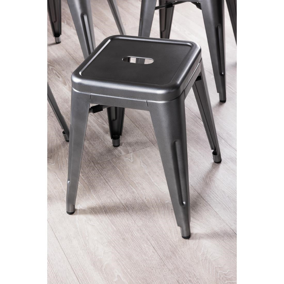 Bolero Bistro Steel Low Stools Gun Metal (4 Pack)