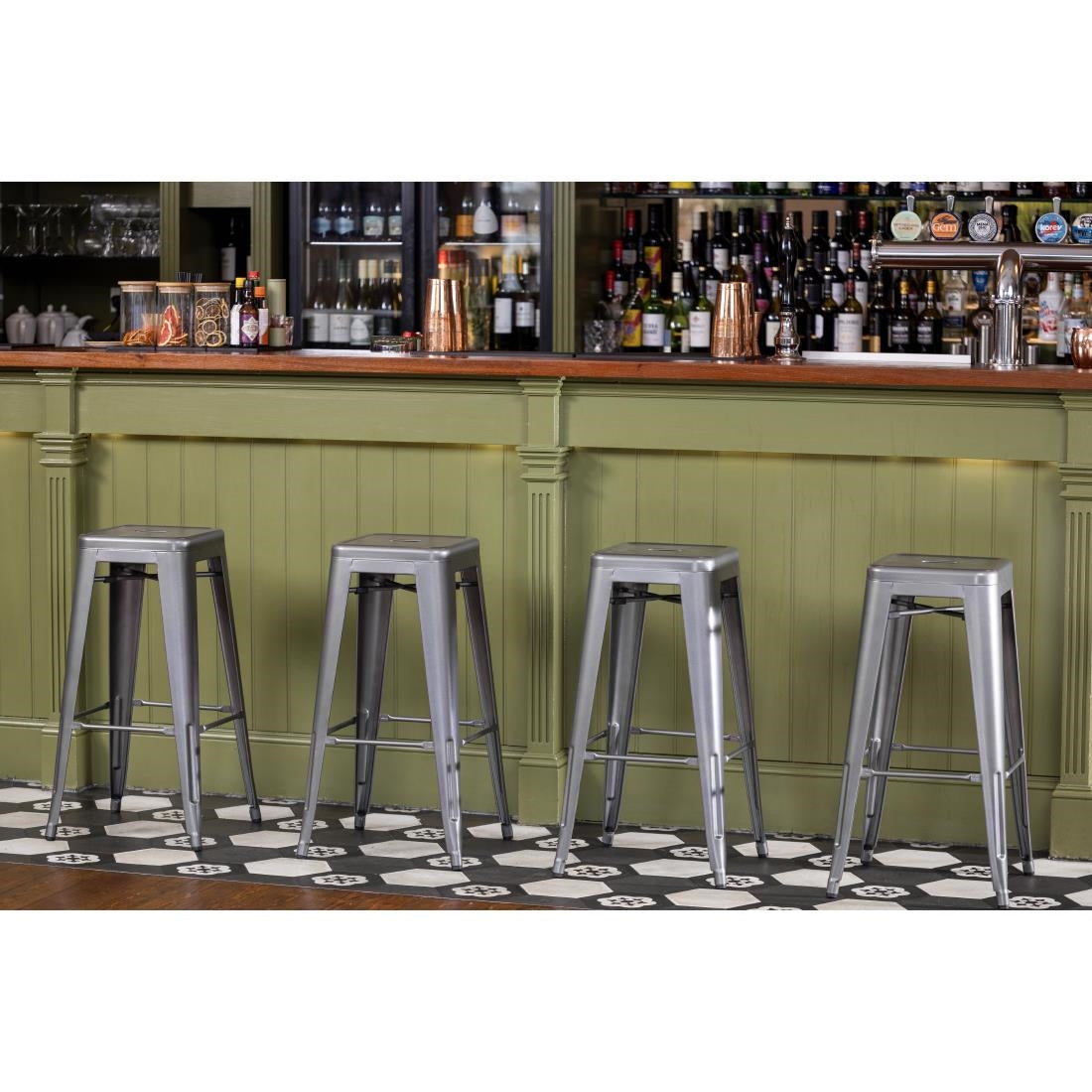 Bolero Bistro Steel High Stool Gun Metal (4 Pack)