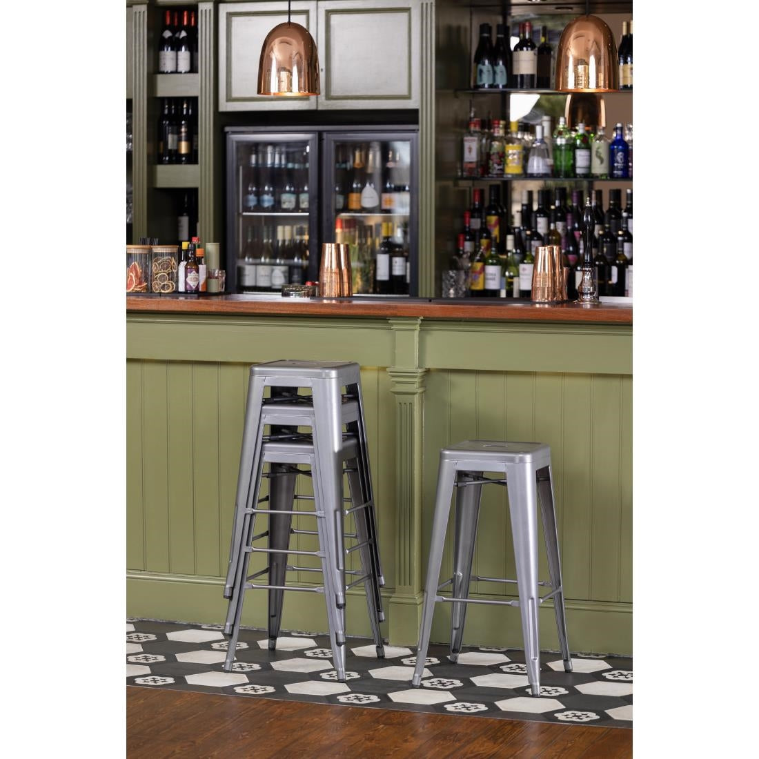 Bolero Bistro Steel High Stool Gun Metal (4 Pack)