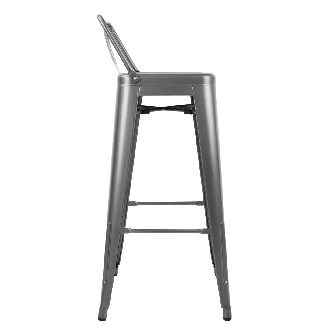 Bolero Bistro High Stool With Backrest Gun Metal (4 Pack)