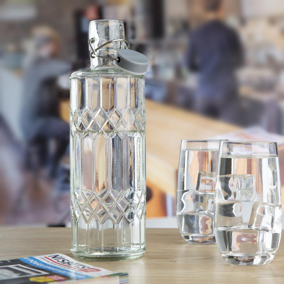 Olympia Geo Glasses Water Bottles with Stopper 1Ltr (6 Pack)
