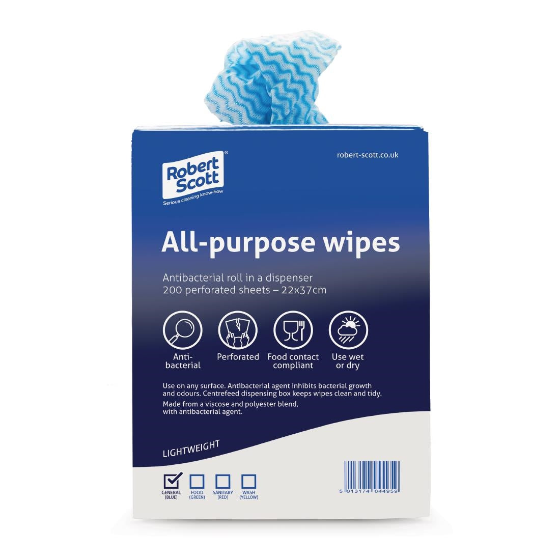 Robert Scott All-Purpose Antibacterial Cleaning Cloths Blue (200 Pack)
