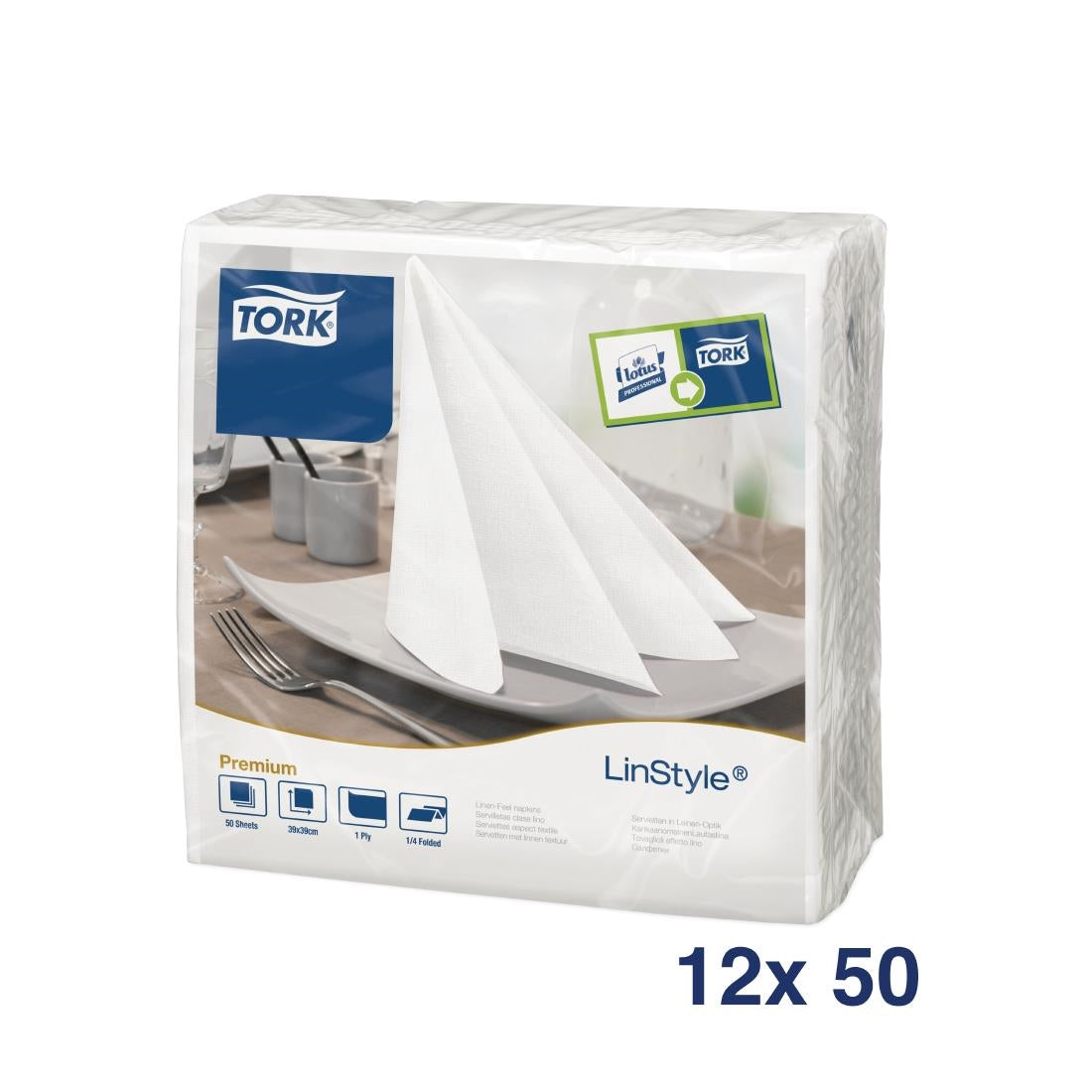 Tork LinStyle Dinner Napkins White 400x400mm (14 Pack)