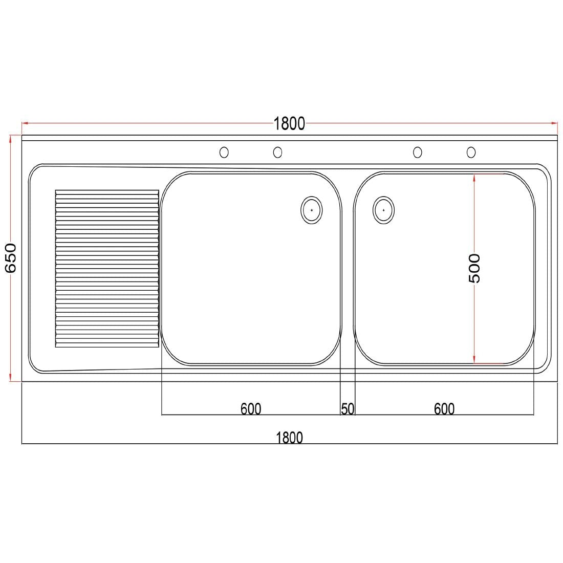 Vogue Fully Assembled Stainless Steel Sink Left Hand Drainer 1800mm