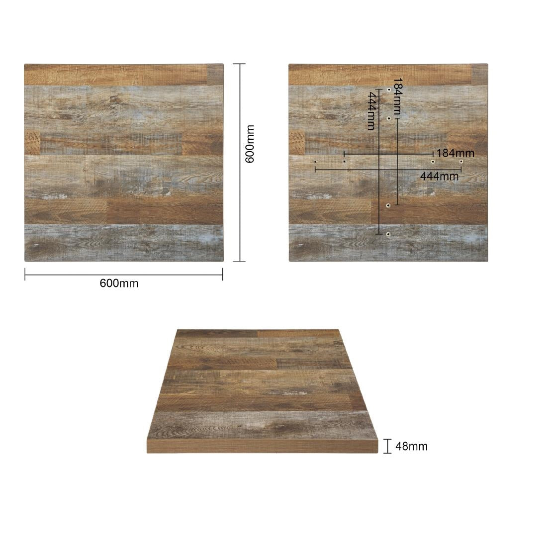 Bolero Pre-Drilled Square Table Top Urban Dark 600mm