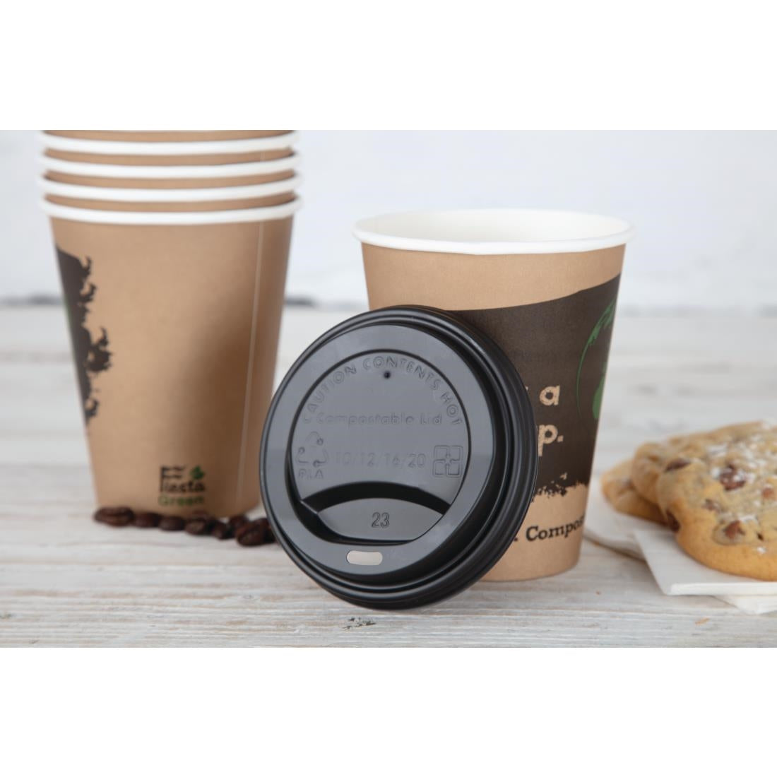 Fiesta Compostable Coffee Cup Lids 340ml / 12oz (50 Pack)