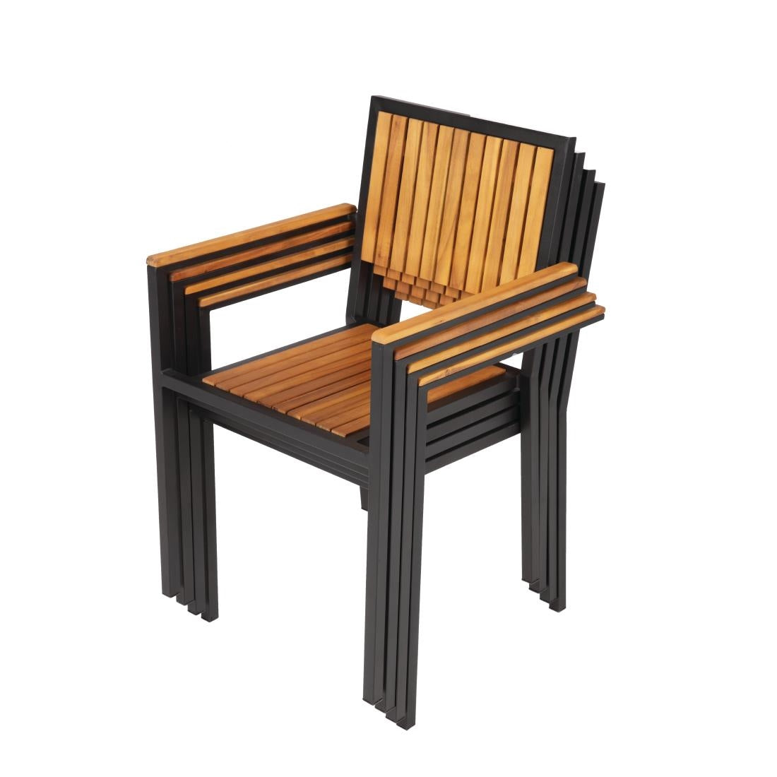 Bolero Steel & Acacia Armchair (4 Pack)