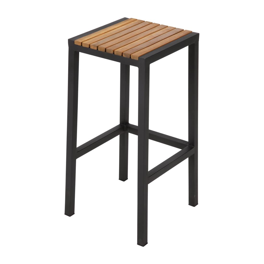 Bolero Black Steel & Acacia Wood Bar Stools (2 Pack)