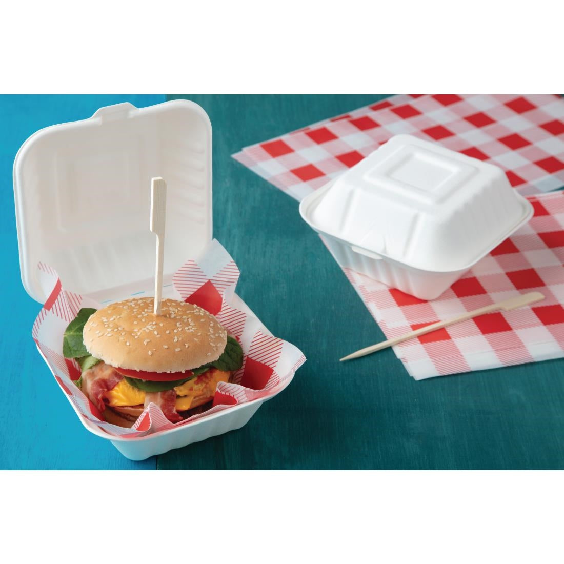 Fiesta Compostable Bagasse Burger Boxes with Side Ridges 153mm (500 Pack)