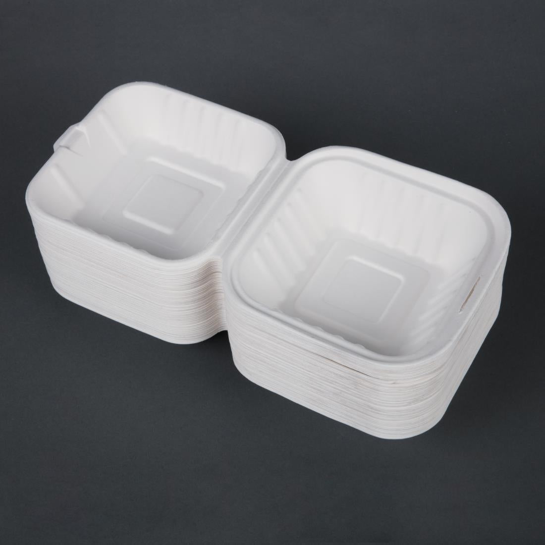 Fiesta Compostable Bagasse Burger Boxes with Side Ridges 153mm (500 Pack)