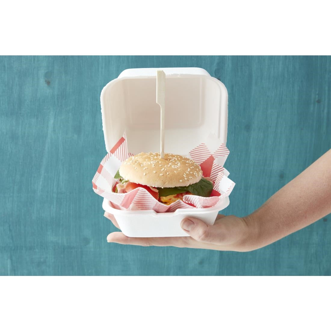 Fiesta Compostable Bagasse Burger Boxes with Bottom Ridges 157mm (500 Pack)