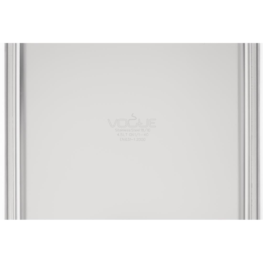 Vogue Heavy Duty Stainless Steel 1/1 GN Pan 40mm