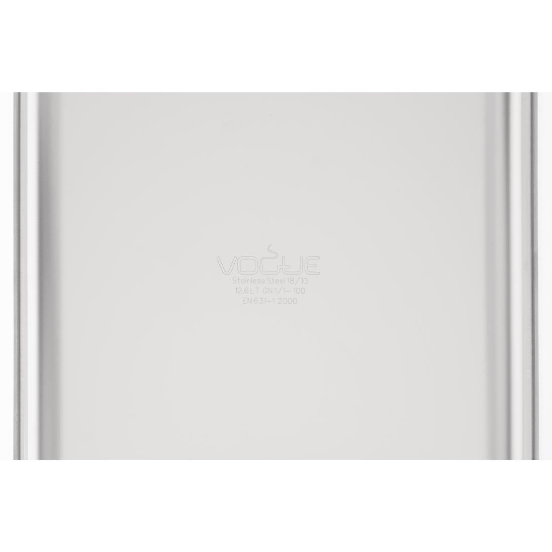 Vogue Heavy Duty Stainless Steel 1/1 Gastronorm Tray 100mm