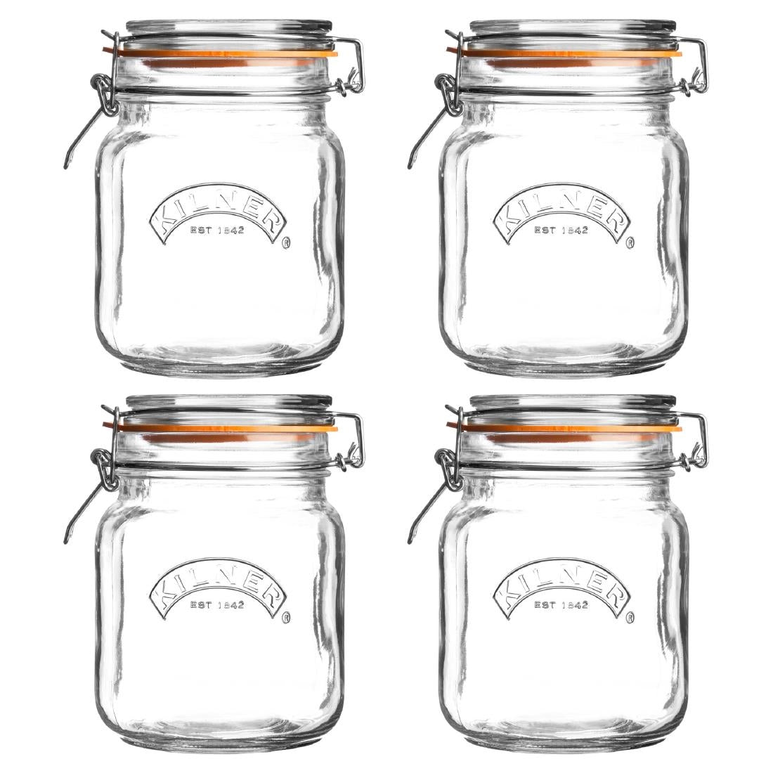 Kilner Square Clip Top Jar 1Ltr (4 Pack)