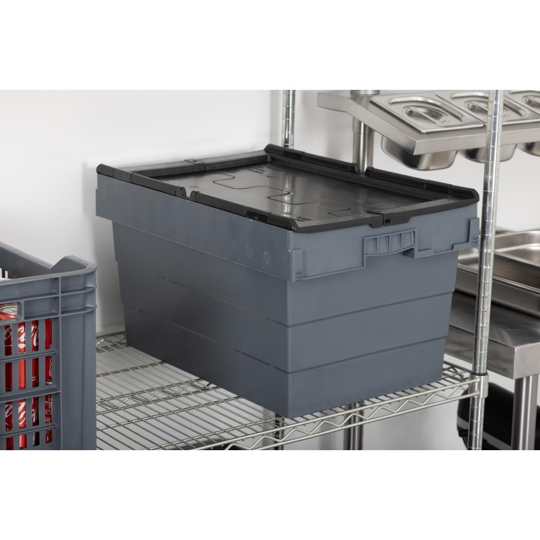 Vogue Plastic Transport Storage Crate with Attached Lid 600x400x320mm