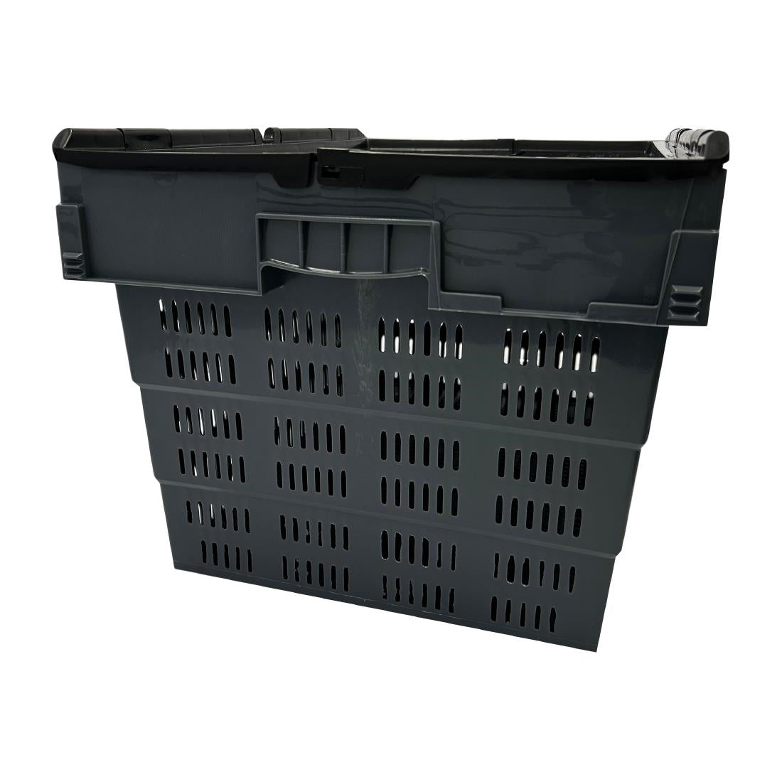 Vogue Perforated Plastic Transport Storage Crate with Attached Lid 600x400x320mm