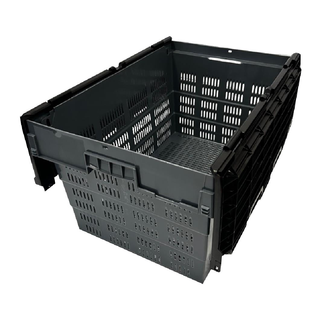 Vogue Perforated Plastic Transport Storage Crate with Attached Lid 600x400x320mm