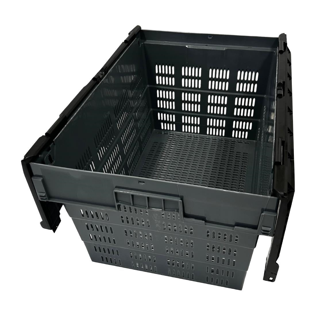 Vogue Perforated Plastic Transport Storage Crate with Attached Lid 600x400x320mm