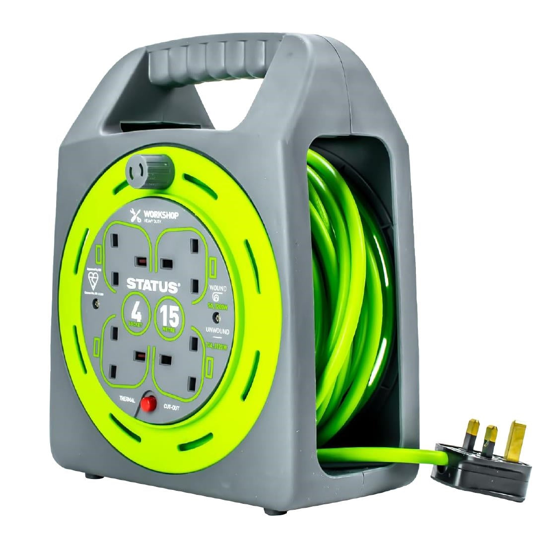 Status 4 Socket Handbag Cable Reel with Thermal Cut Out 13Amp 15m