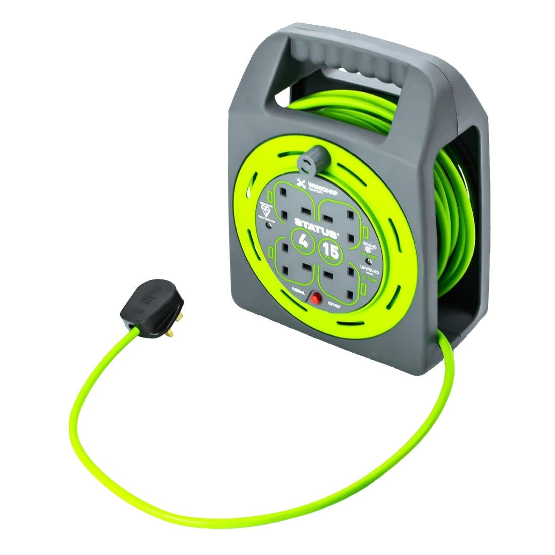 Status 4 Socket Handbag Cable Reel with Thermal Cut Out 13Amp 15m