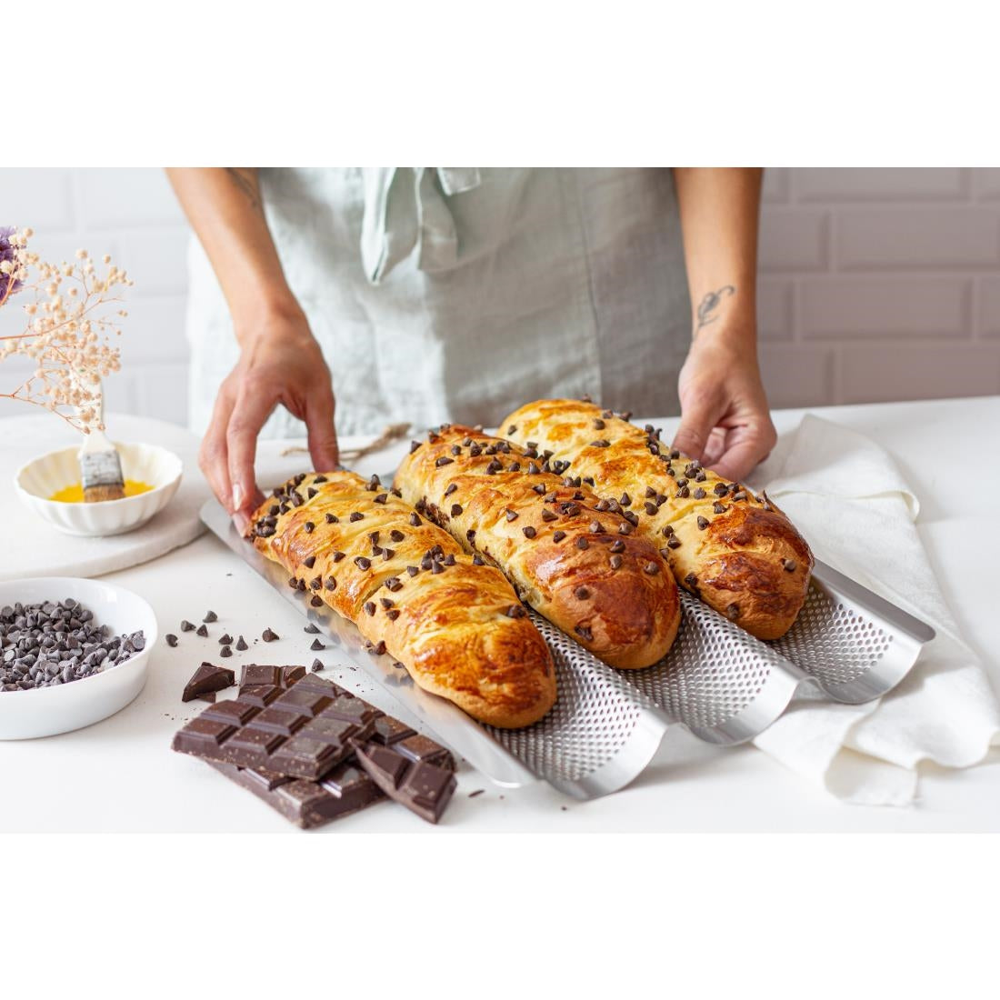 De Buyer Perforated Baguette Baking Tray Stainless Steel 245x400mm (3 Pack)