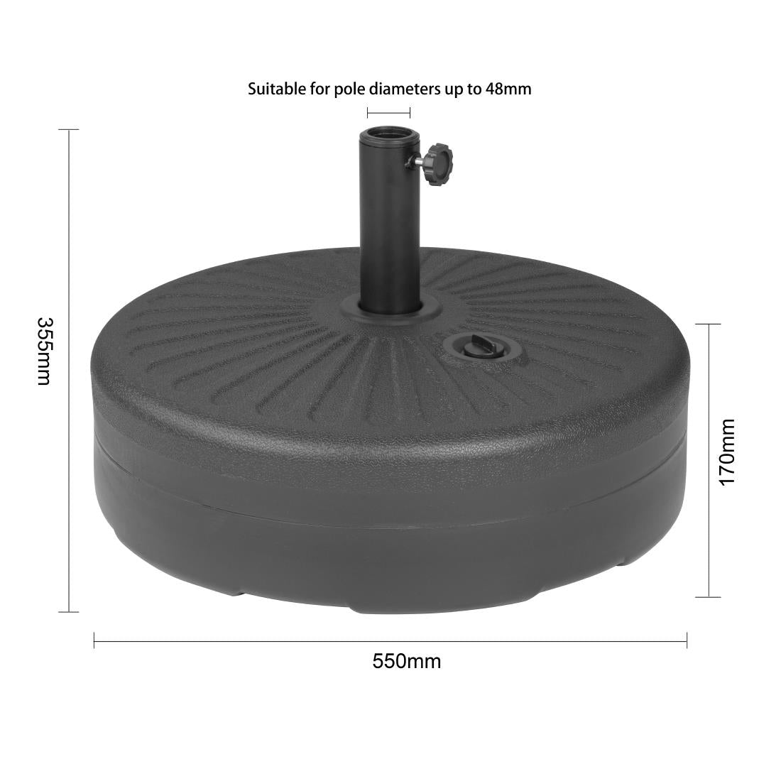 Bolero Black Plastic Parasol Base 40Ltr (filled)
