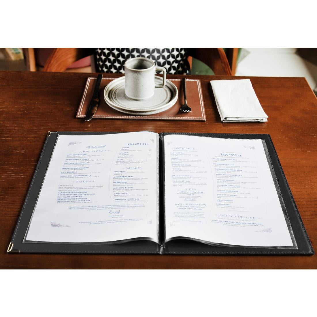Olympia Faux Leather Menu Cover A4 Black