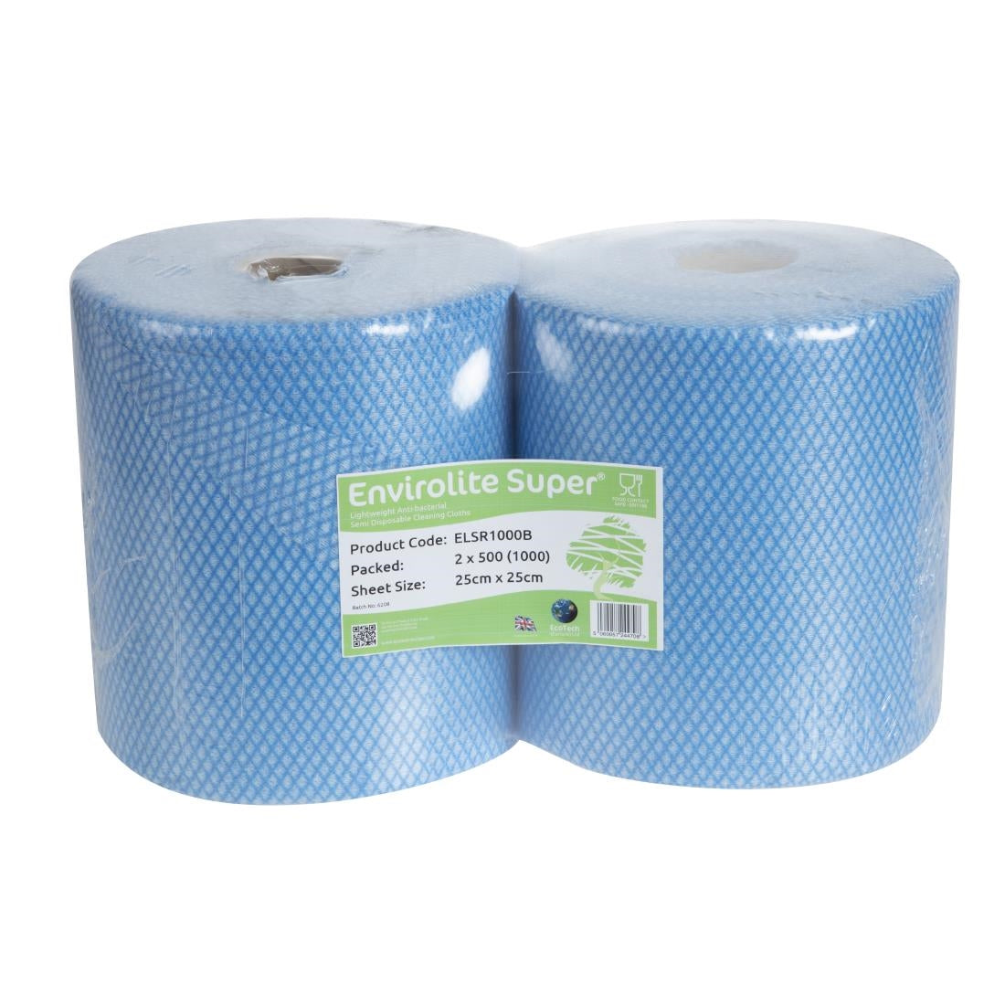 EcoTech Envirolite Super Antibacterial Cleaning Cloths Blue (Roll of 2 x 500)